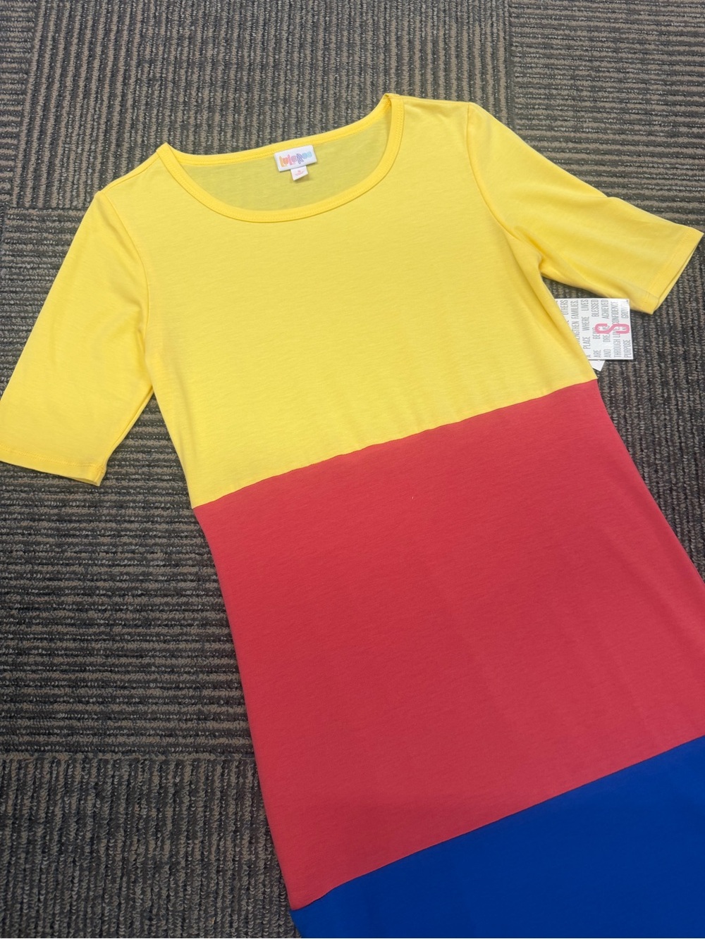 NWT LuLaRoe Julia Colorblock Dress in Yellow, Coral, Blue Sz Small